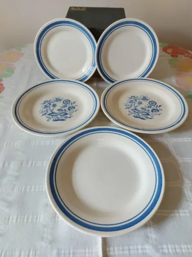 vintage - conjunto de pratos rasos e de sobremesa - padrão cebolinha - oxford