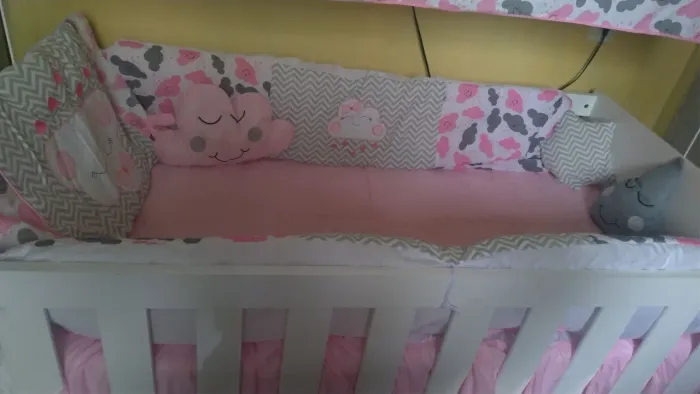 Enxoval Berço Nuvem Rosa Cinza