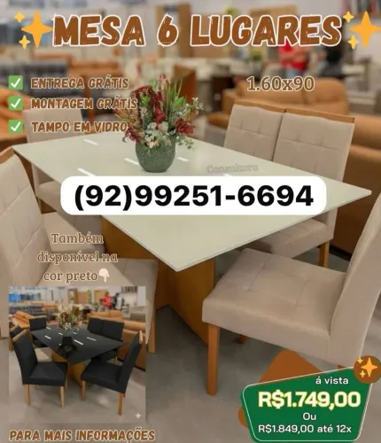 mesa de jantar 6 lugares entrego
