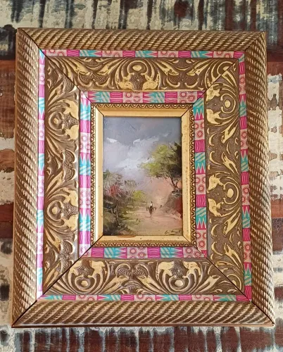 Quadro antigo, paisagem, pintura a óleo, com moldura trabalhada