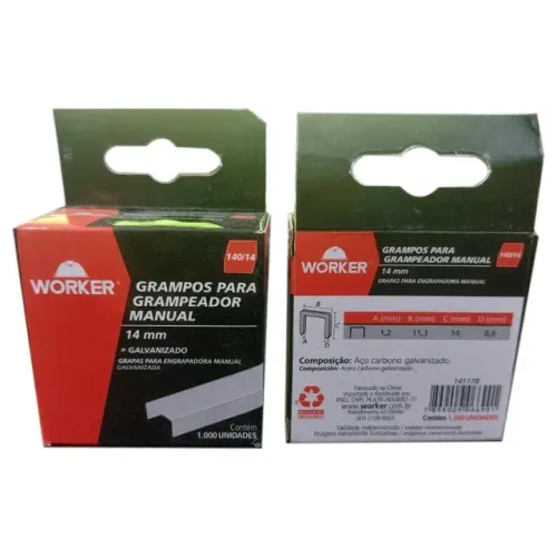 GRAMPO 14MM CX COM 1.000 PCS - WORKER