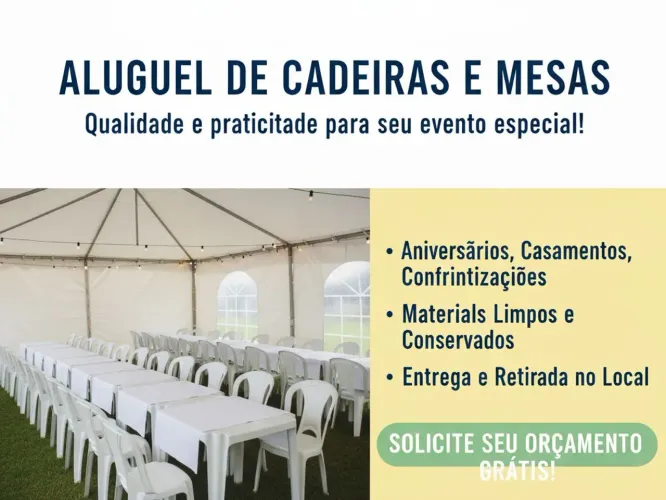 Aluguel de mesa e cadeiras reforçadas