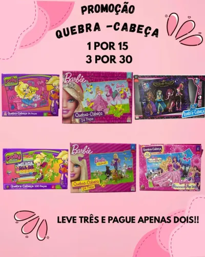 Kit 3 Quebra-Cabeças Mattel -Barbie /Polly / Monster High - Escolha os modelos