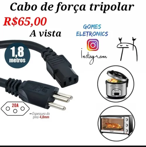 Cabo de força tripolar 20A - 1,8 metros R$65,00