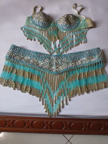 Conjunto de dança do ventre - Azul e Dourado