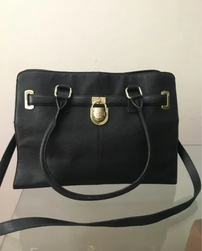 Bolsa preta grande duas alças couro PU