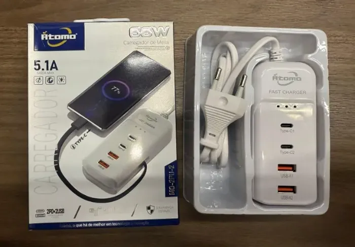 Carregador de mesa 66W com Porta USB e Tipo C Novo