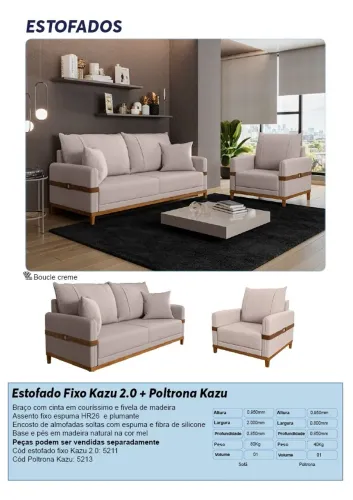Estofado fixo Kazu 2.00cm + Poltrona Kazu