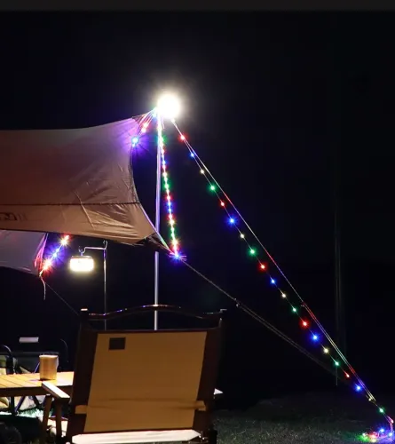 Luminária Lanterna recarregável com Fio de led luz RGB colorido e branco para acampamento