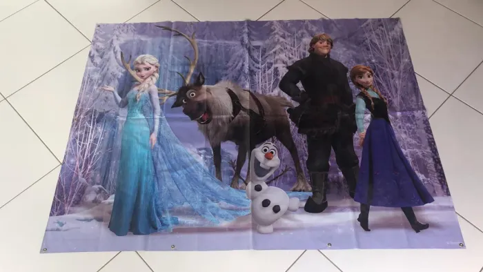 Painel de festa Frozen com topo de bolo por 100 reais.
