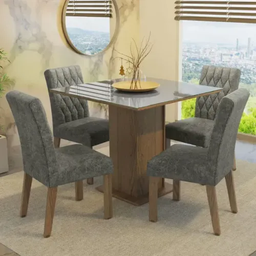 Mesa De Jantar 0.90mx0.90m Com 4 Cadeiras