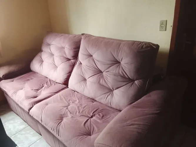 Sofá retrátil reclinável rosé 2,20m parcela com juros da maquininha
