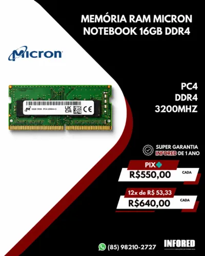 Memória RAM Micron Notebook 16GB DDR4 3200MHz