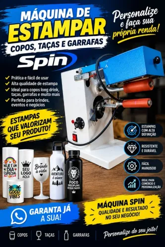 Máquina de Estampar Copos, Taças e Garrafas Spin
