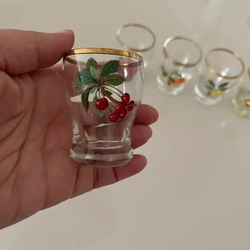 5 Copos De Licor/Shot Antigos Vidro E Borda De Ouro Anos 60 Retrô