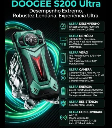 Celular Doogee S200 Ultra - 1TB - 48GB (12+36 RAM) - 6 MESES DE USO