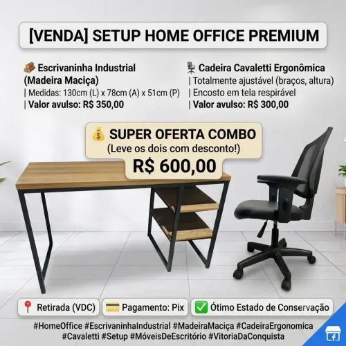 Vendo Setup Home Office: Escrivaninha Industrial + Cadeira Cavaletti!