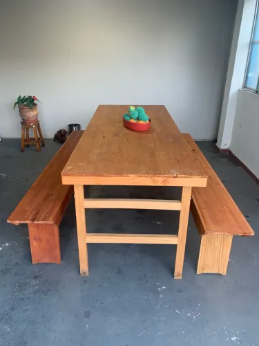 Conjunto Mesa Rústica com Bancos Madeira