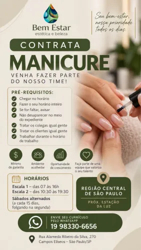 Vaga manicure com experiência