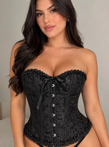 CORSELET PRETO BROCADO AJUSTÁVEL ? TAMANHO G ?