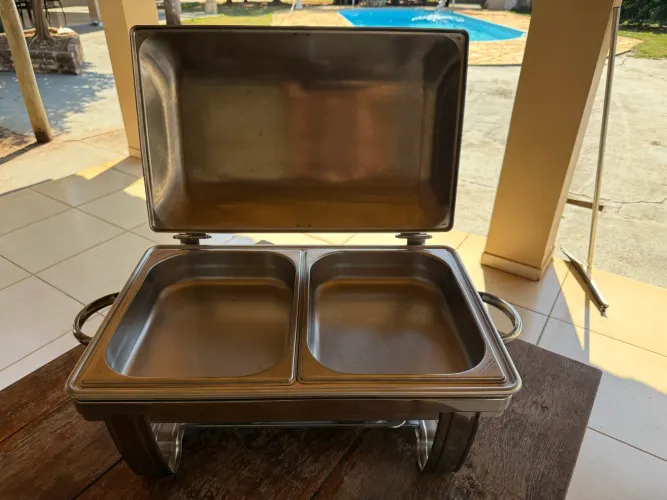 RÉCHAUD TRAMONTINA PROFISSIONAL INOX 8,42L - 2 CUBAS - TAMPA BASCULANTE