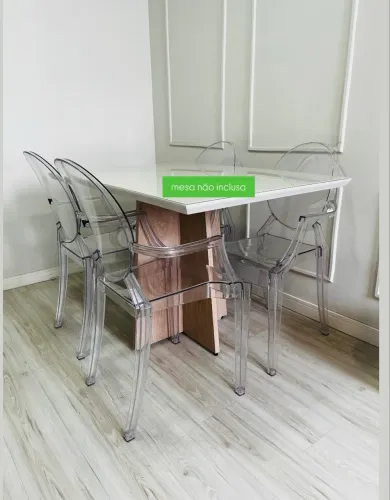 Kit com 4 Cadeiras acrílicas com braços Acrílica Louis Ghost