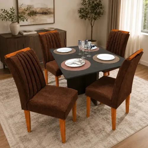 mesa de jantar helo 90x90 com vidro e 4 cadeiras marselha- FRETE GRATIS / ENTREGA HOJE!! 