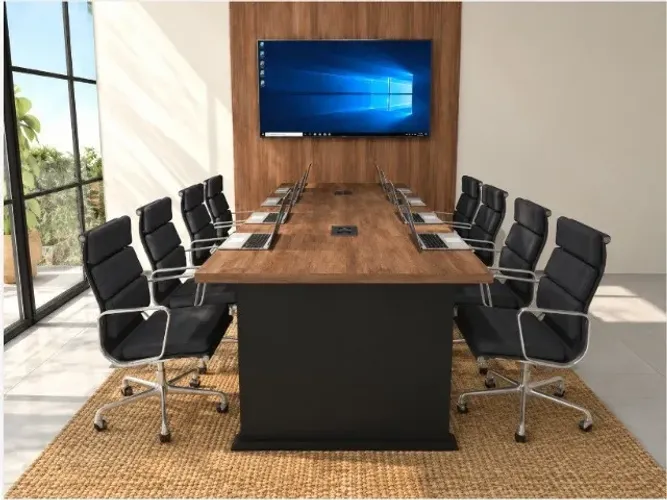 Mesa de Reunião Delluxe White. Alto Padrão. Torres de Tomadas. L360cm x P100cm x A74x