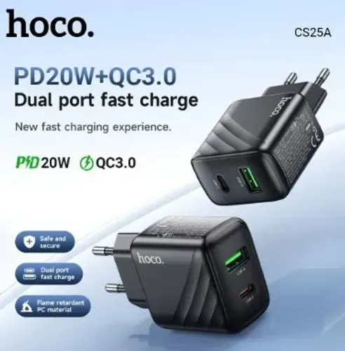 Carregador USB Tipo C HOCO CS25A 20W PD e QC 3.0