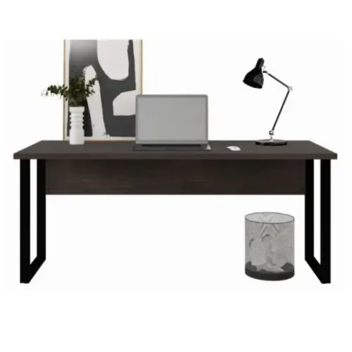 Mesa Escritório PÉ QUADRO 1,70×0,70m Sem Gavetas Marsala/Preto Design Moderno 25474