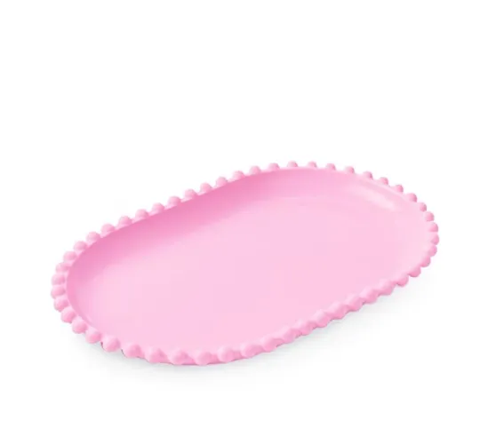 Kit 2 Bandejas Perola Oval Decorativa 20x13 CM - cor rosa bebê 
