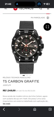 RELÓGIO TECHNOS TS CARBON GRAFITE - NOVO