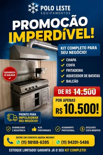 Kit completo coifa chapa fritadeira e balcão
