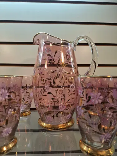 Conjunto Jarra e Copos Rosa Florido