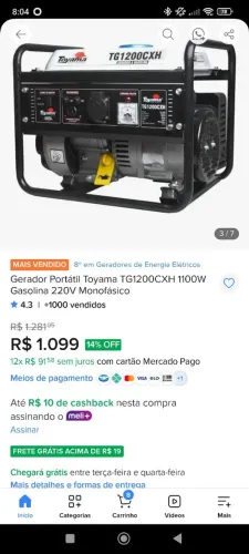 Gerador de energia gasolina 4 tempo