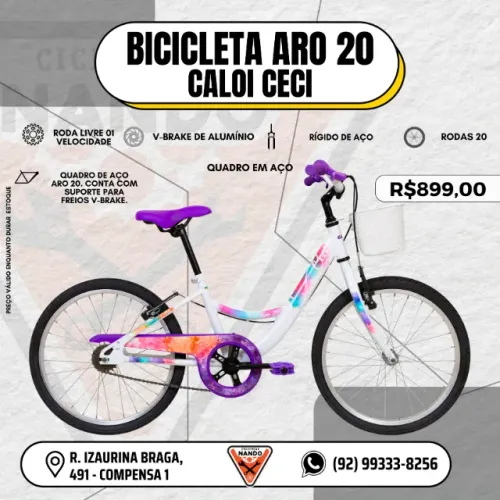 BICICLETA INFANTIL ARO 20 FEMININA CALOI