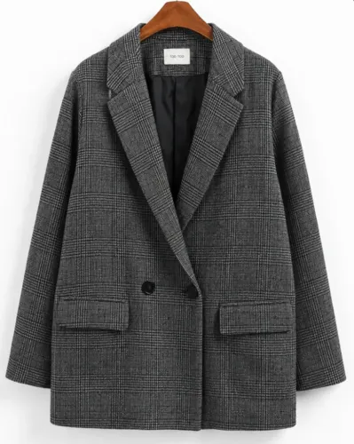 blazer alfaiataria xadrez forrado cinza