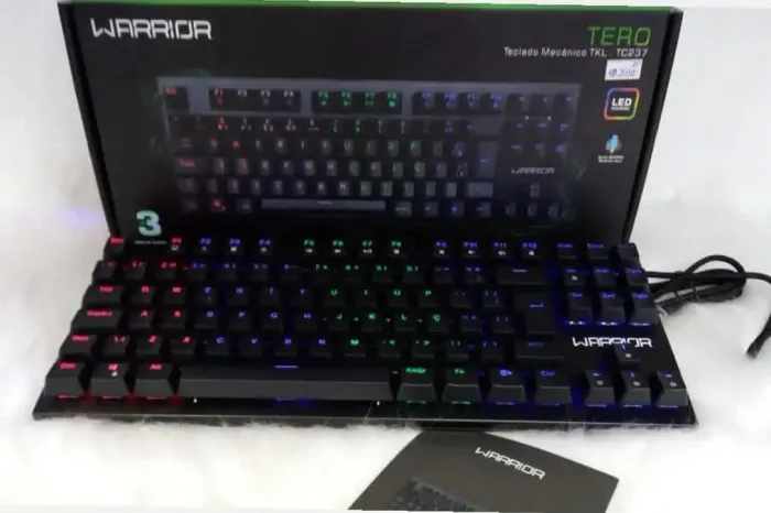 Teclado Mecânico Gamer Warrior Led Rainbow TKL Switch Blue Tero Usb