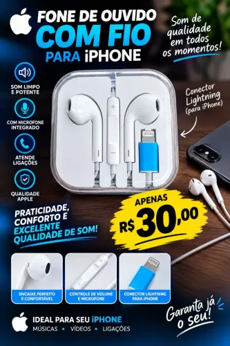 Fone de ouvido com fio para iPhone