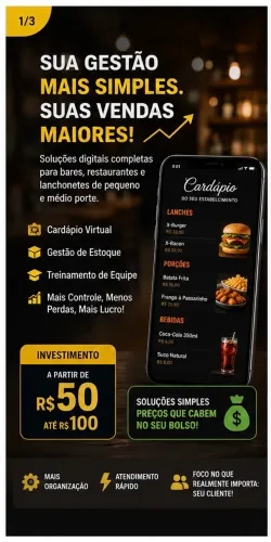 Cardápio Virtual + App de Estoque para Bares e Restaurantes a partir de R$50