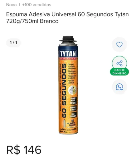 espuma adesiva universal 60 segundos tytan 750 ml