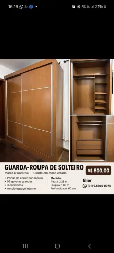 Guarda Roupa Solteiro 02 portas de correr