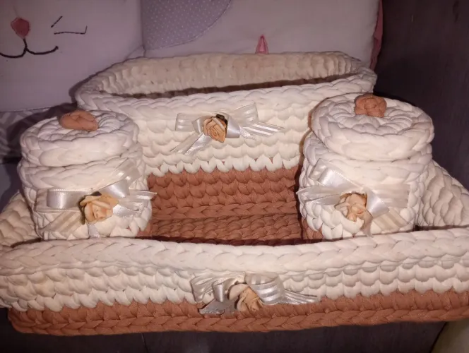 Kit de crochê(porta fralda, algodão, contonete)