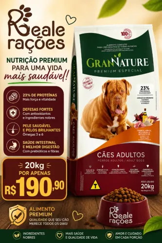 Ração Gran Nature 20kg cães adultos + Entrega Grátis