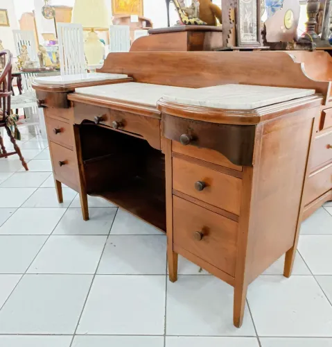 Escrivaninha Antiga com tampo em Mármore 6 gavetas 