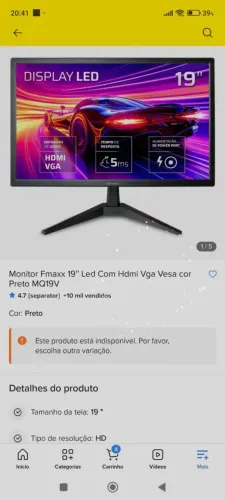 Monitor LED Fmaxx 19" HDMI/VGA Semi-Novo - R$ 300