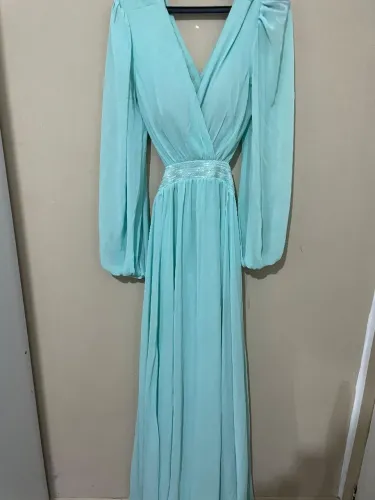Vestido festa verde água