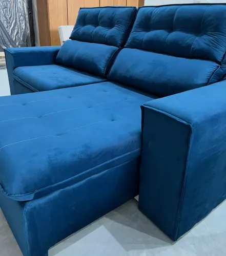 Sofá 2,30 Veludo Azul NOVO PRONTA ENTREGA