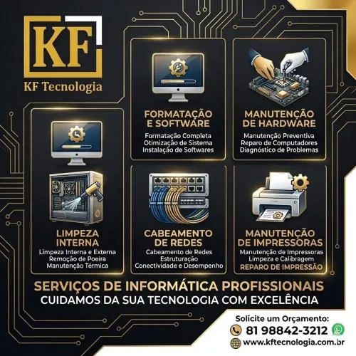 Manutenção de computadores e impressoras, venda de equipamentos 