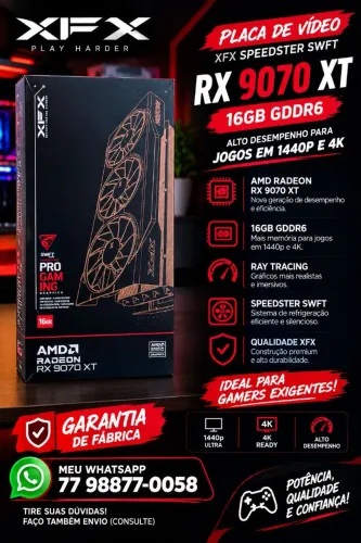 Vendo placa de video xfx Rx 9070 xt 16gb super nova pouco tempo de uso.